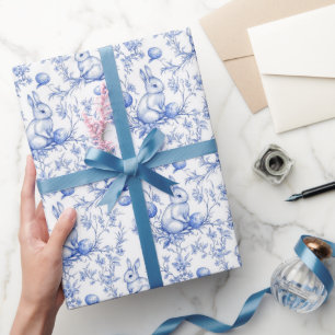 Papier Cadeau Toile Bleue De Jouy Bunny Pâques