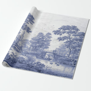 Papier Cadeau Toile Bleue Découpage Vintage Français 