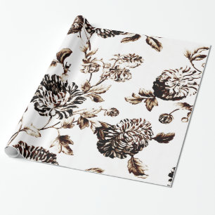 Papier Cadeau Toile de fleurs botaniques Vintages de bronze