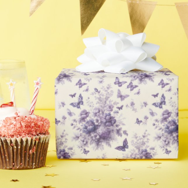 Papier Cadeau Toile de France Fleurie Papillons pourpres (Fête d'anniversaire)