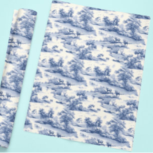 Papier Cadeau Toile De Jouy Bleu Français Élégant Pasture