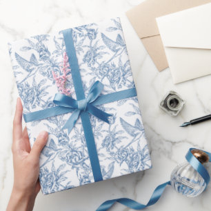 Papier Cadeau Toile de Jouy bleue française