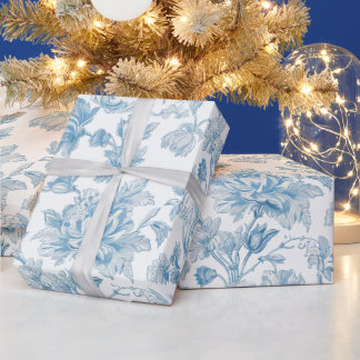 Papier Cadeau Toile-de-jouy Chinoiseries Blue Floral Pattern