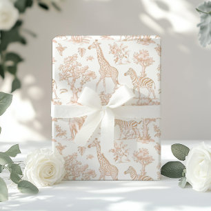 Papier Cadeau Toile de Jouy Safari animaux Boho beige élégant