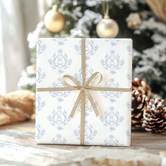 Papier Cadeau Toile de Jouy Teddy bear baby shower (Créateur téléchargé)