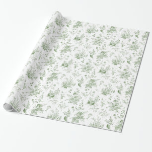 Papier Cadeau Toile De Jouy Verte Vintage Floral Chinoiserie