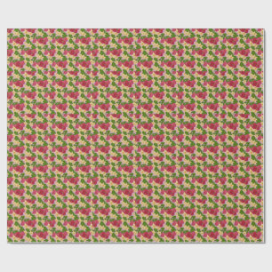 Papier Cadeau Toile de jute à motif fraise sucrée et floral