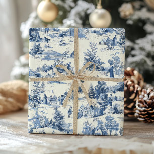 Papier Cadeau Toile de Noël Bleu Vintage Vacances victoriennes