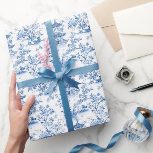 Papier Cadeau Toile de Pagode de la Chinoiserie Bleue