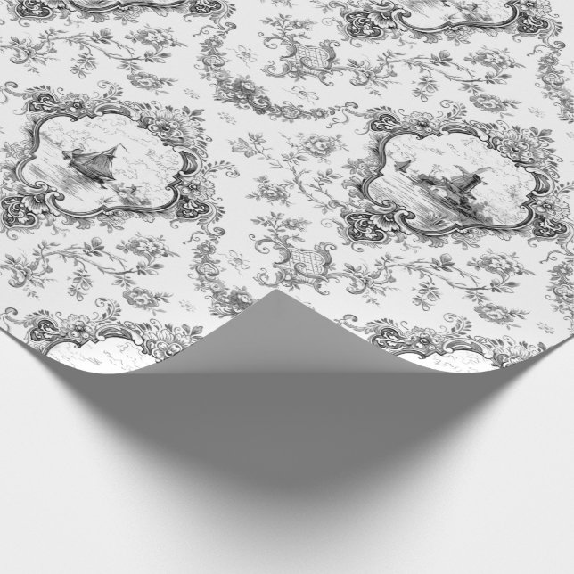 Papier Cadeau Toile florale gravée avec moulin à vent et bateaux (Coin)