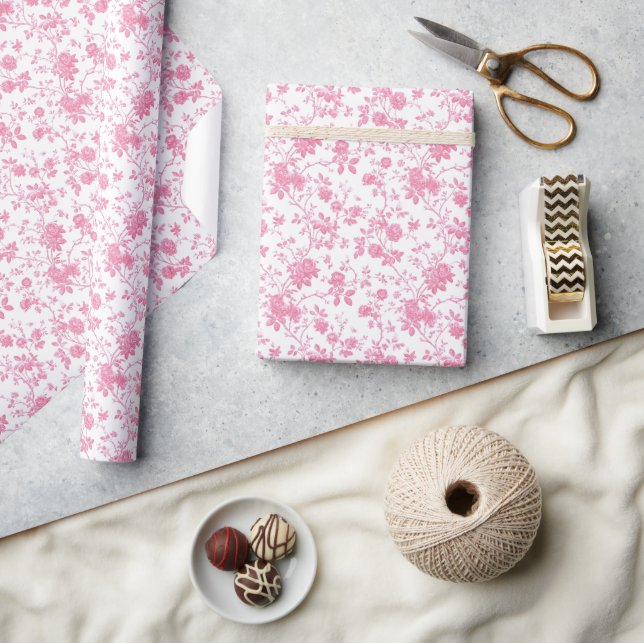 Papier Cadeau Toile rose florale Chinoiserie (Artisanat)