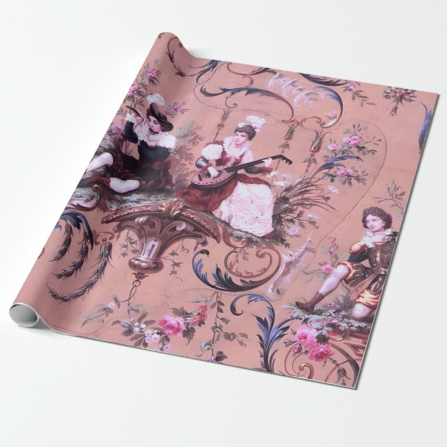 Papier Cadeau Toile rose française style victorien Découpage flo (Déroulé)