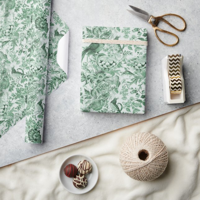 Papier Cadeau Toile verte verdoyante de Jouy (Artisanat)