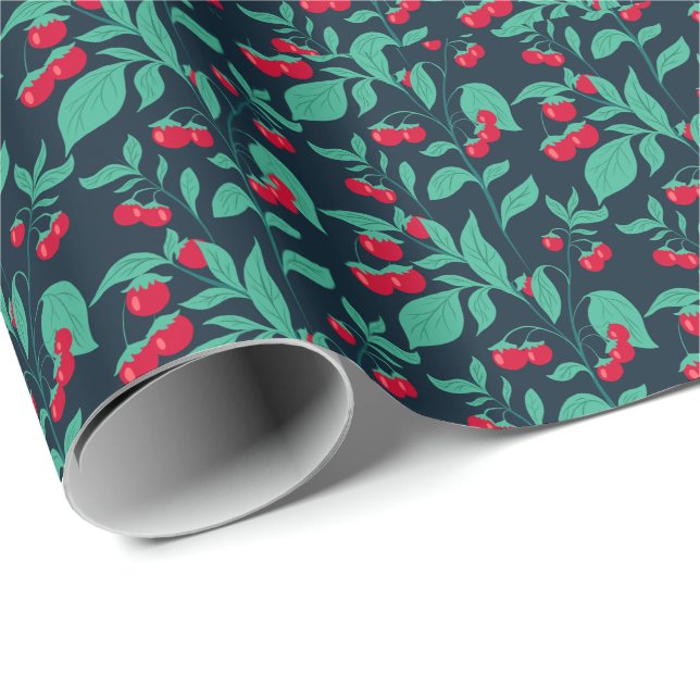 Papier Cadeau tomates cerises motifs sur les buissons (Coin rond)