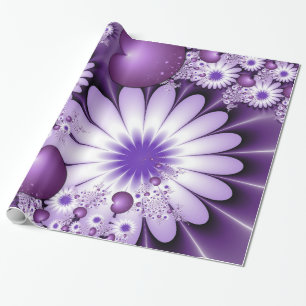 Papier Cadeau Tomber dans l'amour Fleurs Abstraites et Coeurs Fr