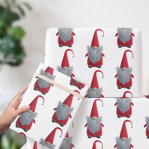 Papier Cadeau Tomte Nisse Gnome de Noël Rouge et Blanc de Fêtes
