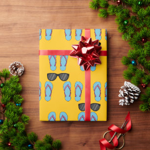 Papier Cadeau Tongs bleus de plage et lunettes de soleil noires