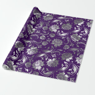Papier Cadeau Tons Argent Motif Floral Purple Arrière - plan