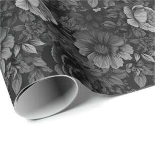 Papier Cadeau Tons de gris floral