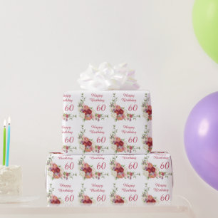 Papier Cadeau Tons de rose blanc Peony Flower Joyeux anniversair