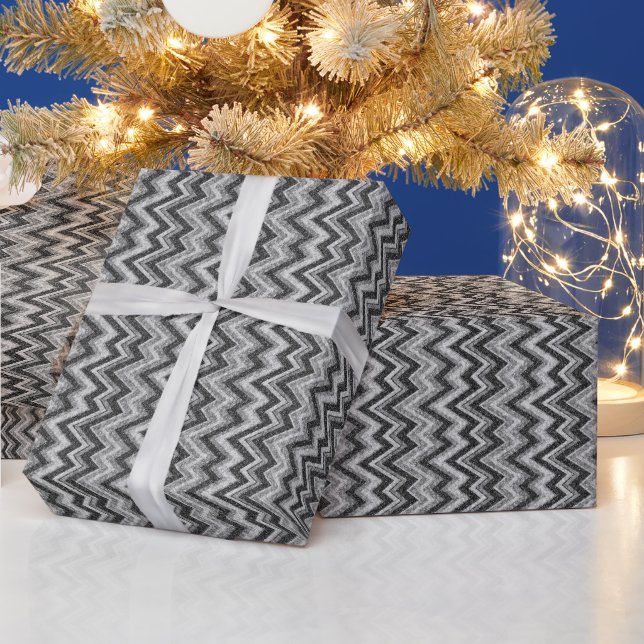 Papier Cadeau Tons Gris Faux Parties scintillant Chevron Zigzag  (Vacances)