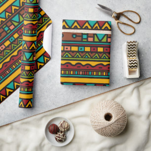 Papier Cadeau Tons terrestres Motifs tribaux dessinés à la main