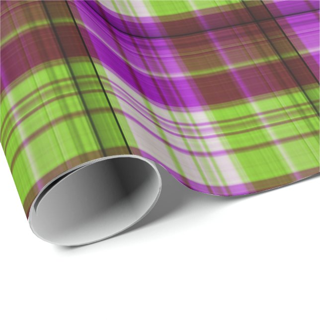 Papier Cadeau Tons vert pourpre Plaid Motif (Coin rond)
