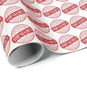 Papier Cadeau Top Secret Confidentiel Timbre Blanc Étoiles Rouge