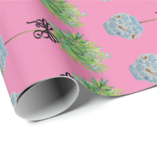 Papier Cadeau Topiacés bleus et blancs Ginger Jar