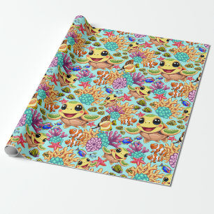 Papier Cadeau Tortue de mer Bébé joyeux et joli caractère Bumper