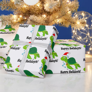 Papier Cadeau Tortue de mer dans un T-shirt de Noël Happy Holid