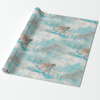 Papier Cadeau Tortue de mer sur l'Océan Bleu Aquarelle Nautique