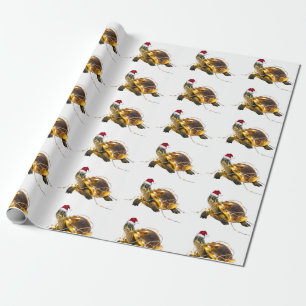 Papier Cadeau Tortue de Noël moderne et branchée à Santa Hat