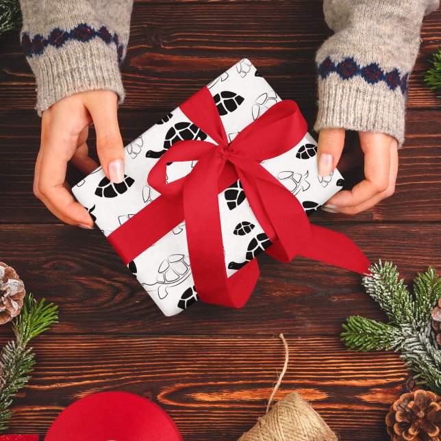 Papier Cadeau Tortue noire et blanche (turtle cartoon birthday packing gift wrap,gift wrapping paper,return gift wrap paper,paper gift)