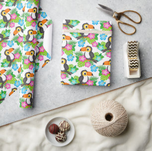 Papier Cadeau Toucan Tropical et Motif Floral d'Été