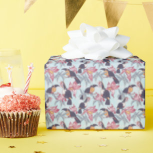 Papier Cadeau Toucans Avec Fleurs Exotiques