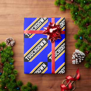 Papier Cadeau TOUCHDOWN Gras Bleu Royal Noir Rayures de Football