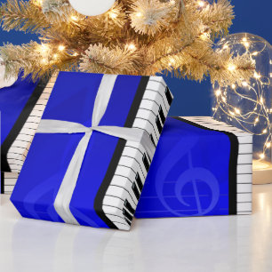 Papier Cadeau Touches de piano à effet bleu notes musicales