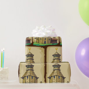 Papier Cadeau Tour de guet en bois médiéval et forteresse