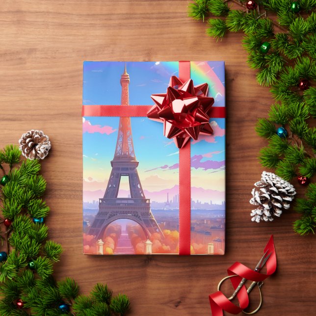 Papier Cadeau Tour Eiffel Arc en ciel (Cadeau de vacances)