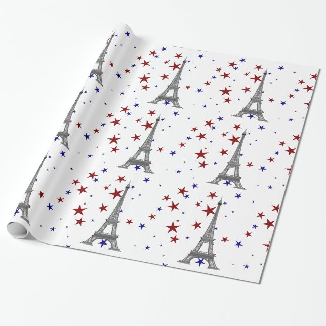 Papier Cadeau Tour Eiffel avec étoiles (Déroulé)