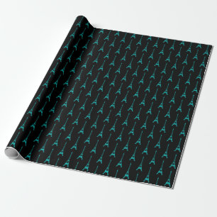Papier Cadeau Tour Eiffel turquoise et noir