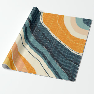 Papier Cadeau Tourbillon de peinture abstraite bleue orange blan