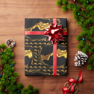 Papier Cadeau Tourbillon Opulent Liquide Or Noir Monochrome Ache