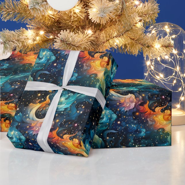 Papier Cadeau Tourbillons de couleur cosmique radiante (Vacances)