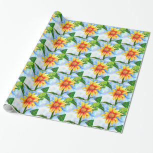 Papier Cadeau Tournesol aquarelle peinture jaune orangé floral