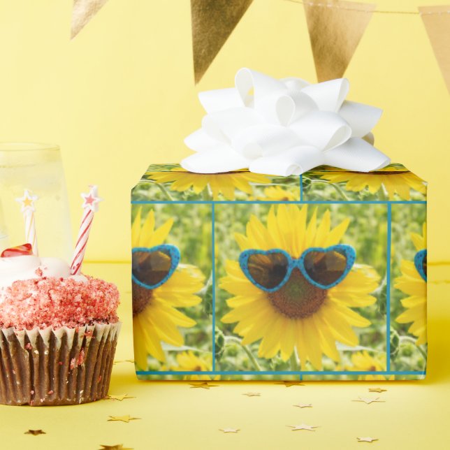 Papier Cadeau Tournesol Avec Lunettes De Soleil (Fête d'anniversaire)