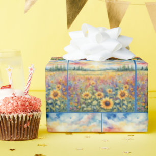 Papier Cadeau Tournesol d'aquarelle et champ Fleur sauvage