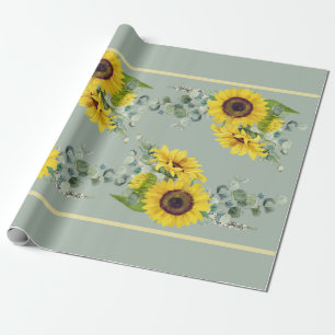 Papier Cadeau Tournesol d'or Eucalpytus Vert