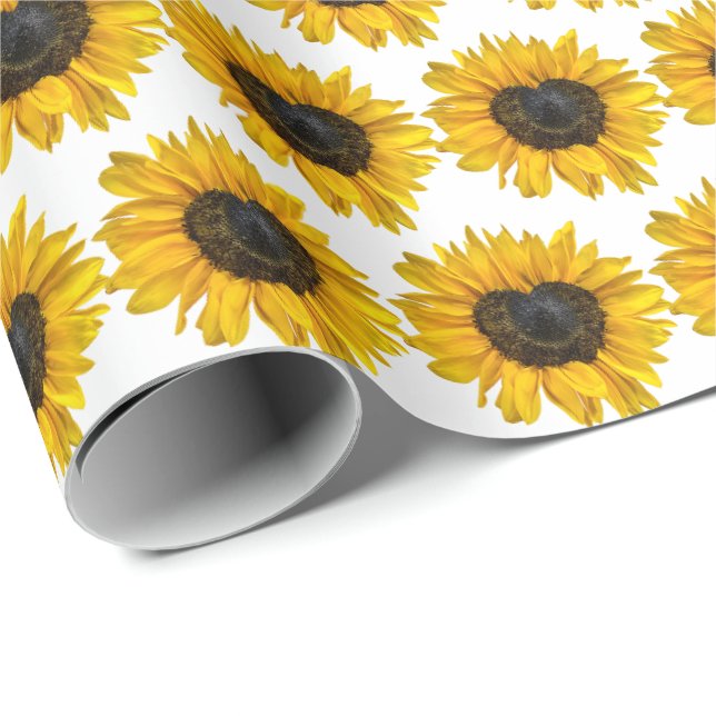 Papier Cadeau Tournesol du coeur blanc (Coin rond)